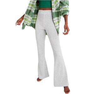 Aerie Groove-On Ribbed Velour Flare Pants, Heather Gray, Size Small